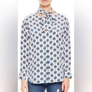 Sandro Paris Blanc Mix Pattern Stripe 100% Silk Blouse